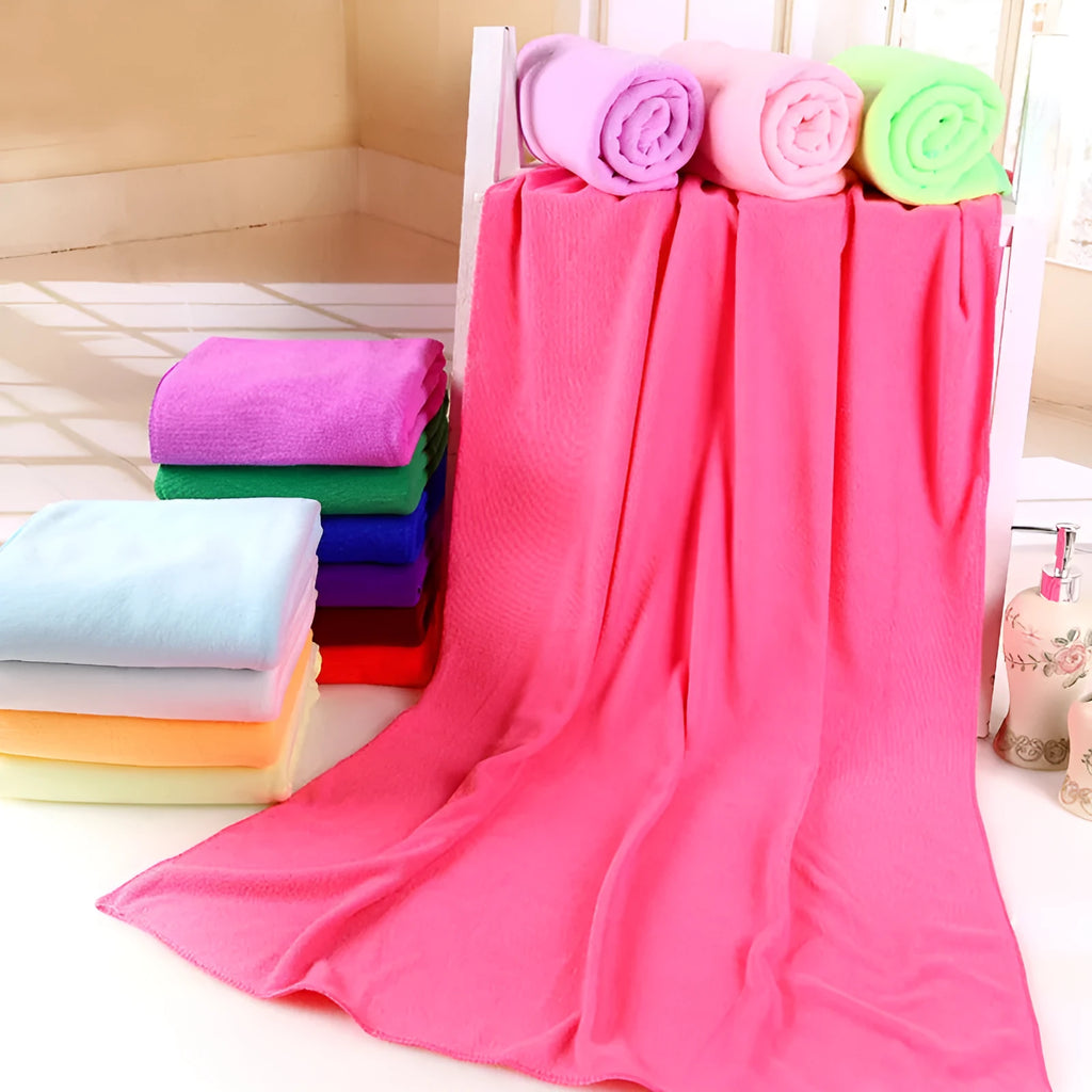Microfiber bath towel 70 x 140cm in beige, blue, brown, green, pink, purple, red, white, yellow