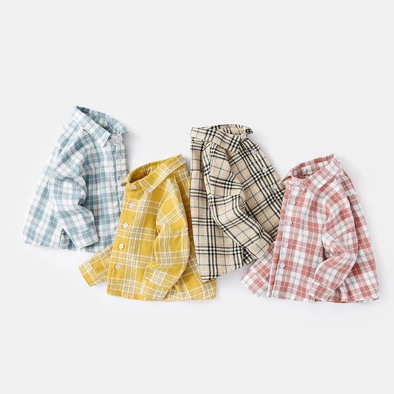Boys' cotton lattice casual shirt in multiple colours with long sleeves