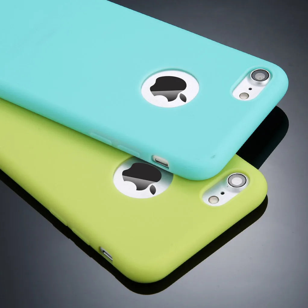 Soft silicone candy colour phone case for iPhone, shown in blue, on a white background.