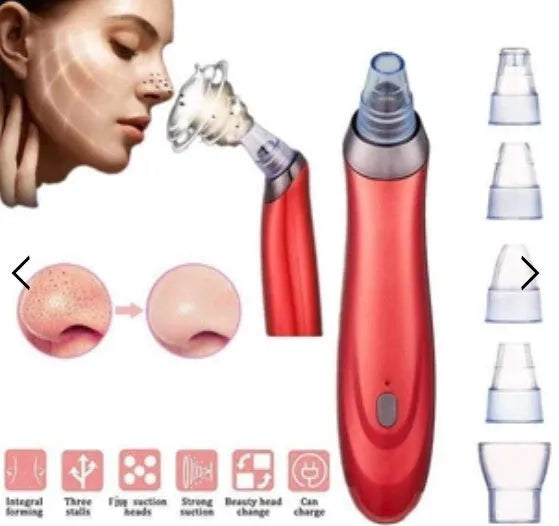 Electric blackhead remover vacuum device with interchangeable nozzles for pore cleaning