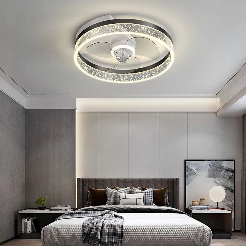Simple modern Nordic children's room ceiling lamp with integrated fan and LED light in iron body.