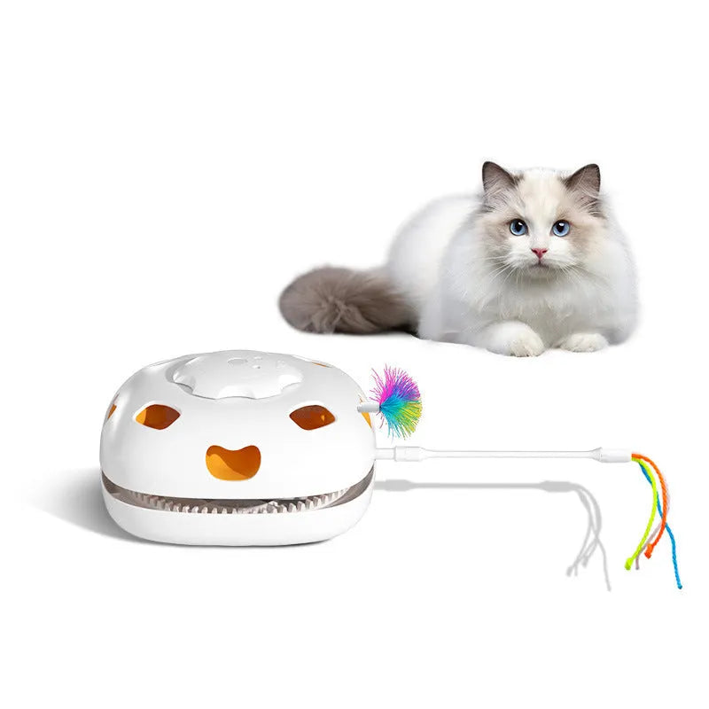 Automatic self-playing cat teaser toy in pictured colour, dimensions 19.8 by 11.5 by 19.5 cm.