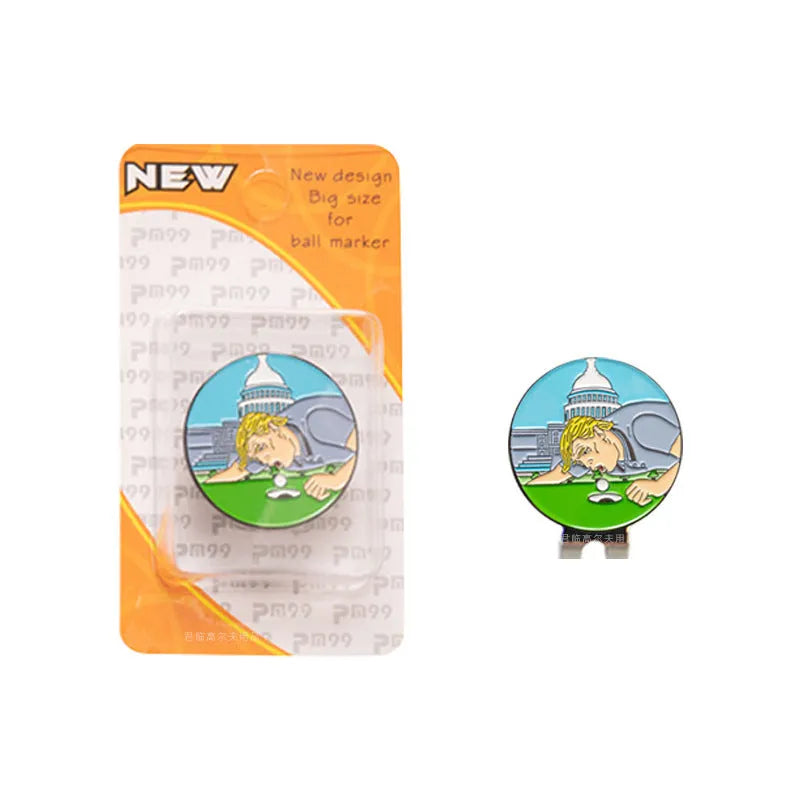 Zinc alloy golf hat clip showing Dragon Year, IDID logo, ace licking ball, and hair blowing machine design options