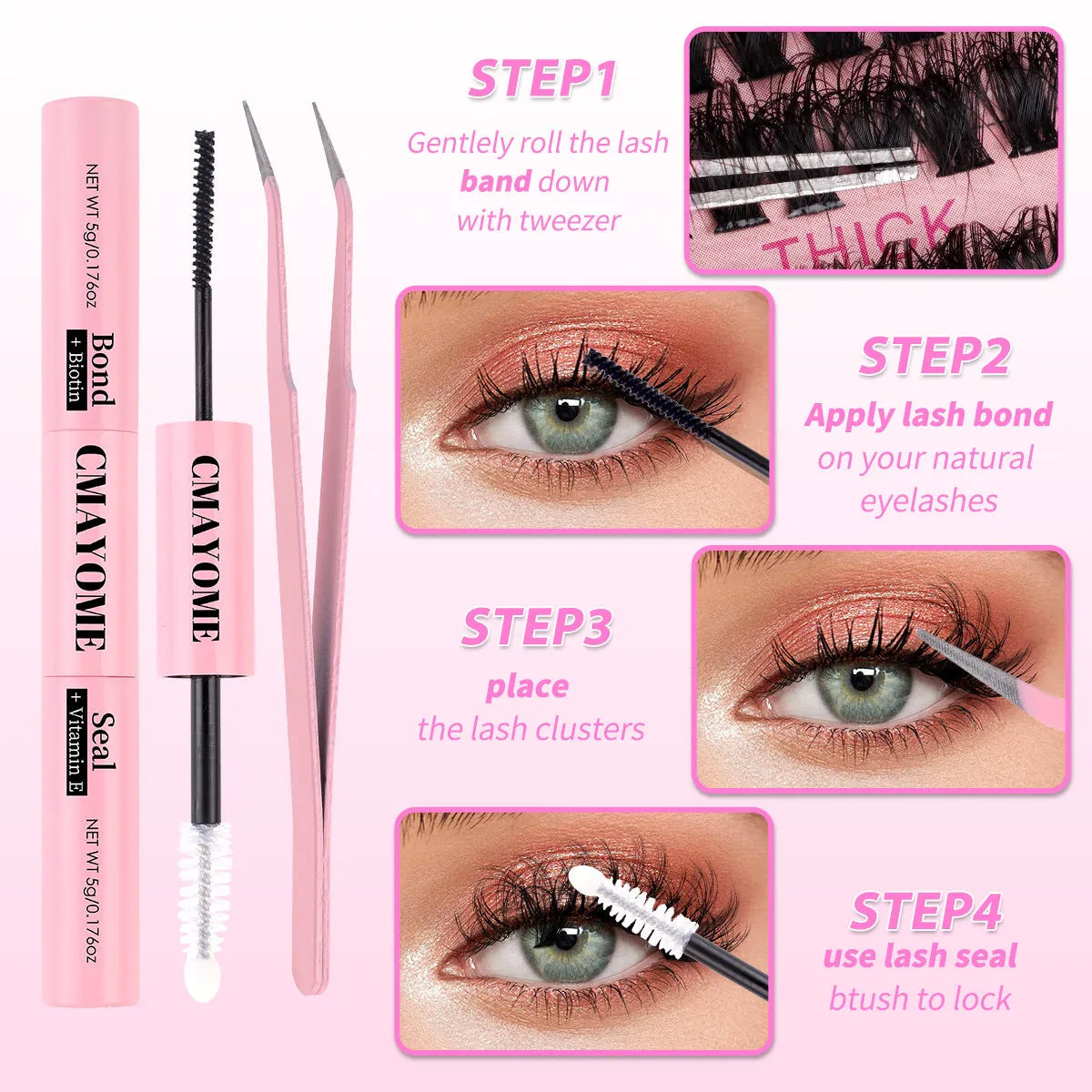 DIY segment cluster false eyelashes extension kit with synthetic fibre lashes and application tweezers