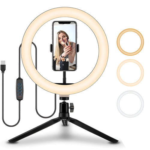 10 inch ring selfie light with adjustable metal bracket for smartphone photography