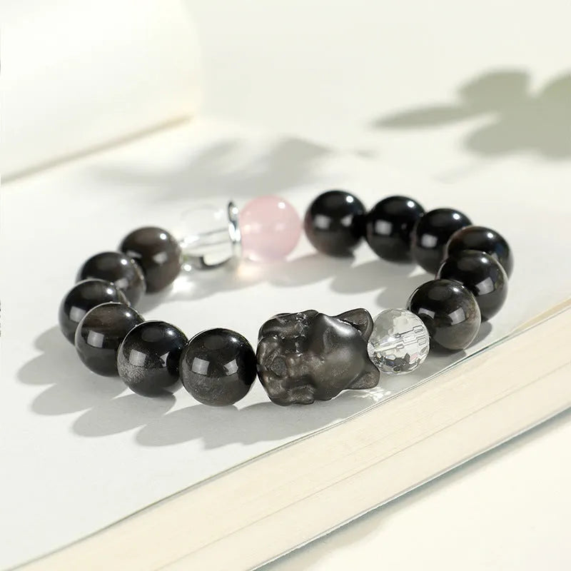 Silver Stone Fox crystal beaded bracelet with diamond-shaped beads and electroplating finish for women