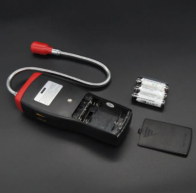 AS8800L portable flammable gas detector showing front display with LED lights and compact handheld design