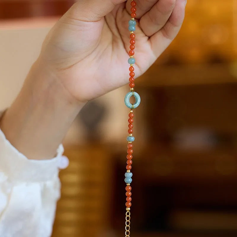 Natural South Red agate bracelet for women with 4mm beads, adjustable 15.5-18cm, Chinese style