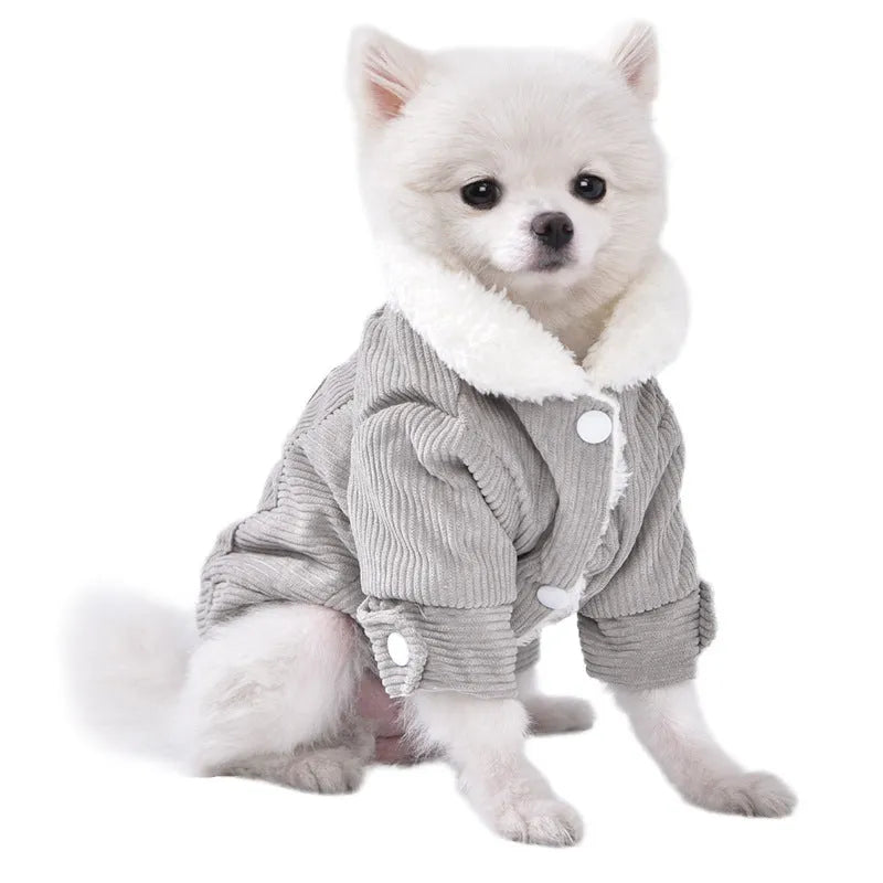 Lambswool-lined dog vest for autumn and winter warmth in grey or pink
