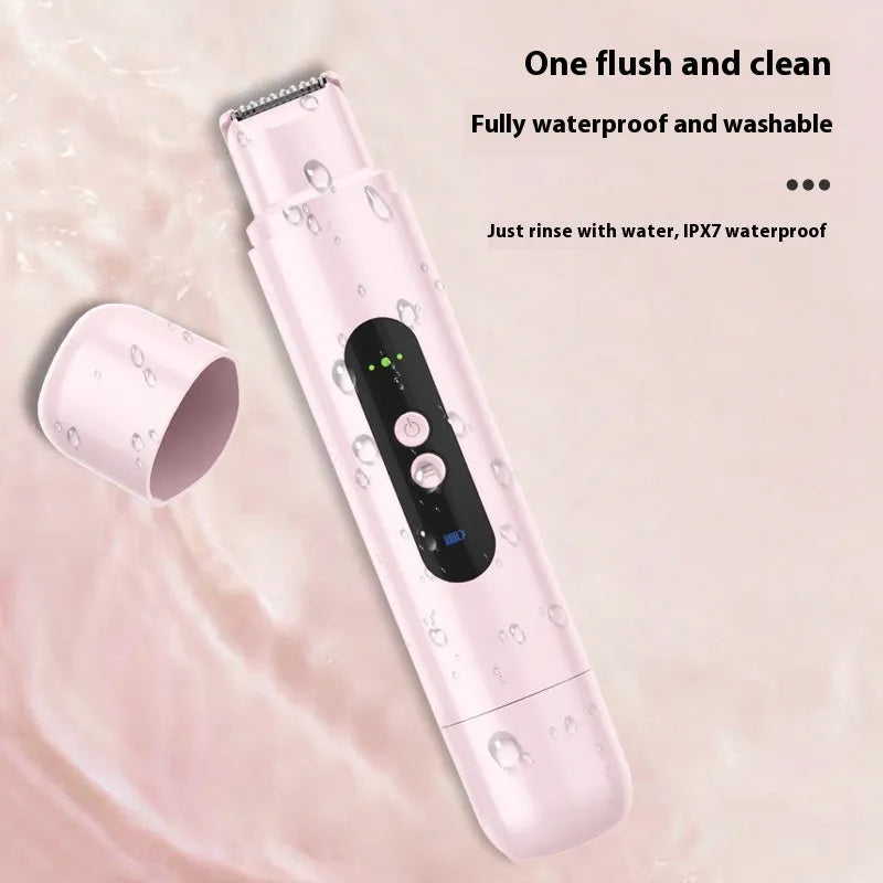 Portable electric depilator for trimming armpit hair with floating blade in white and pink colours