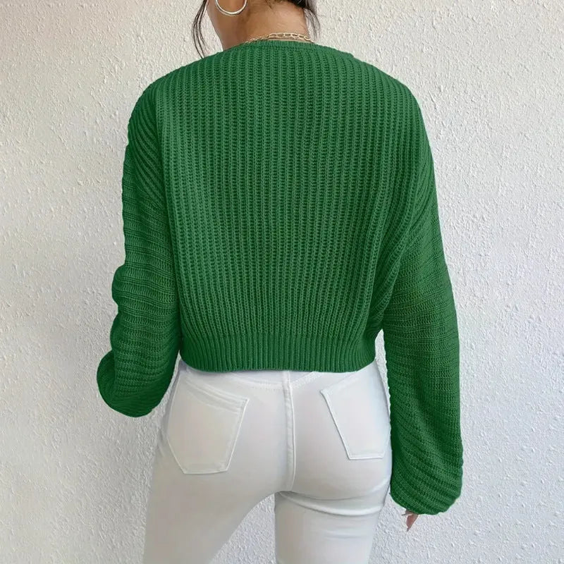 Solid colour women's polyester pullover top with long sleeves in black, pink, green, sky blue, or dark red
