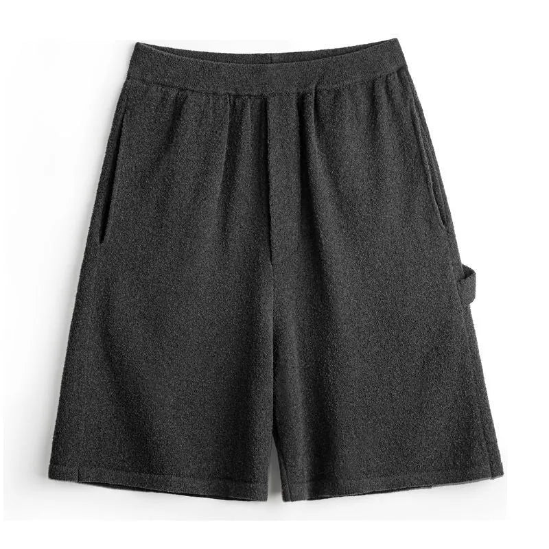 Cement grey polyester sports shorts with straight cut and elastic waistband