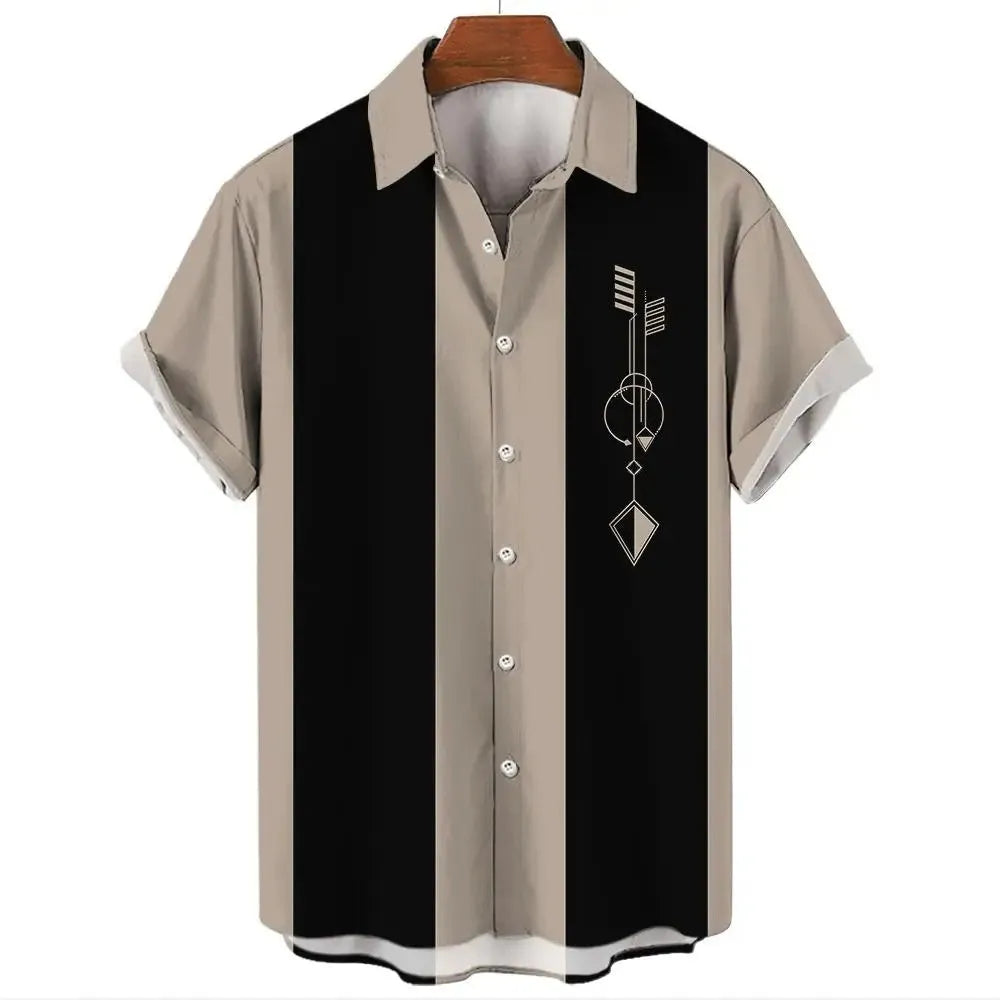 Men's striped Hawaiian shirt in polyester with button front and short sleeves