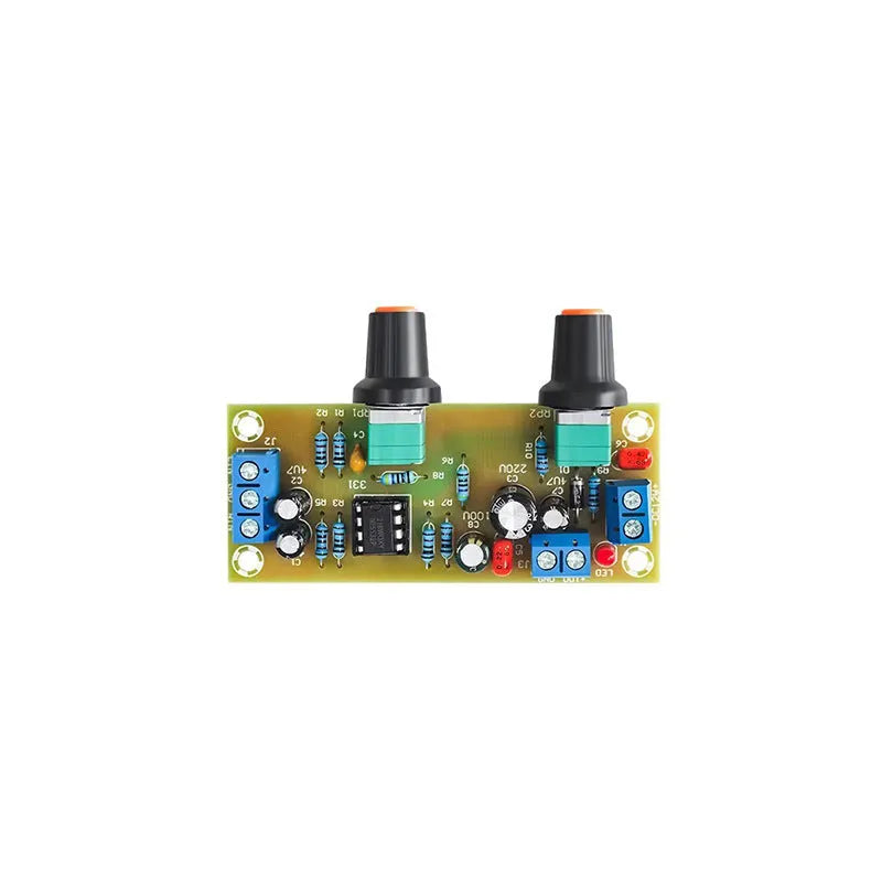 Single power supply 10-24V super dynamic bass boost front stage circuit board on a white background.