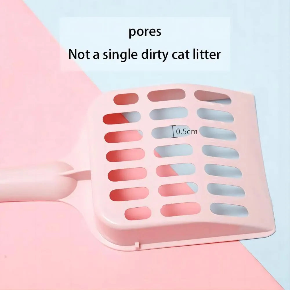 Blue plastic cat litter scoop on a white background showing its 20cm length.