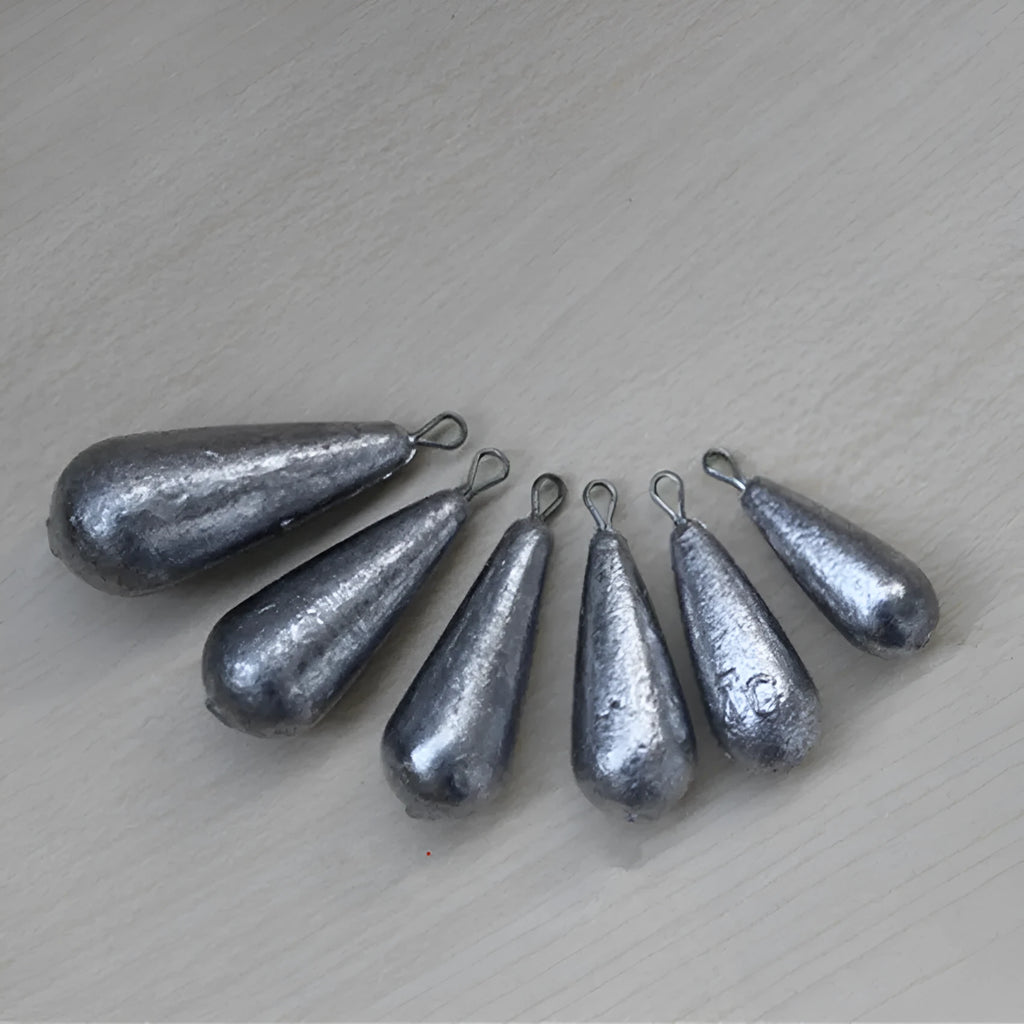Drop shape band sinker lead fishing weight with quick-attach band, available in 20g to 50g options