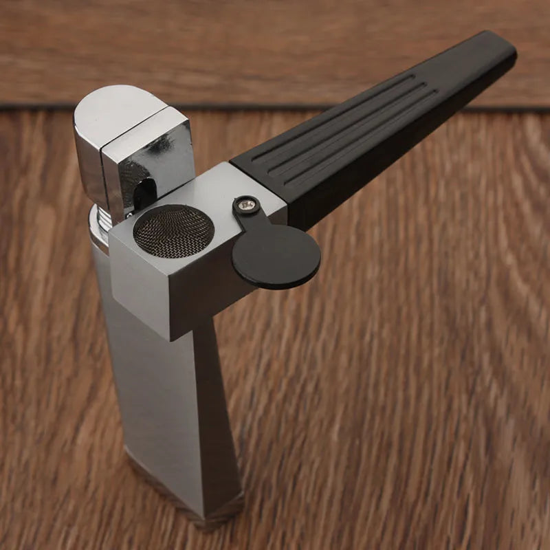 Pipe lighter 2-in-1 foldable metal butane lighter with square cover, zinc alloy and ABS construction