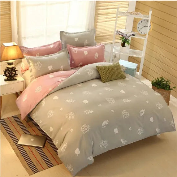 Four-piece polyester bedding set with sheet, quilt cover, and pillowcases in olive colour, modern simple style for 2m bed
