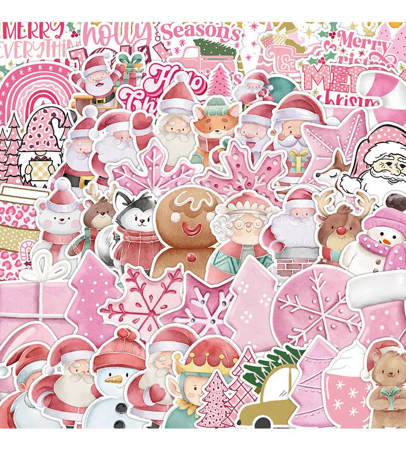 50 Christmas waterproof stickers pack showing cute designs for car phone computer decoration