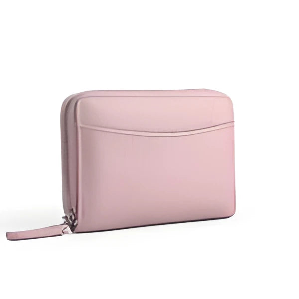 Genuine leather zipper coin storage bag in solid colour with sewing line detail and anti-theft swiping function