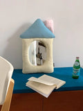 INS Korean-style cotton-filled fabric pillow wall mirror in Apple colour with aluminium lens