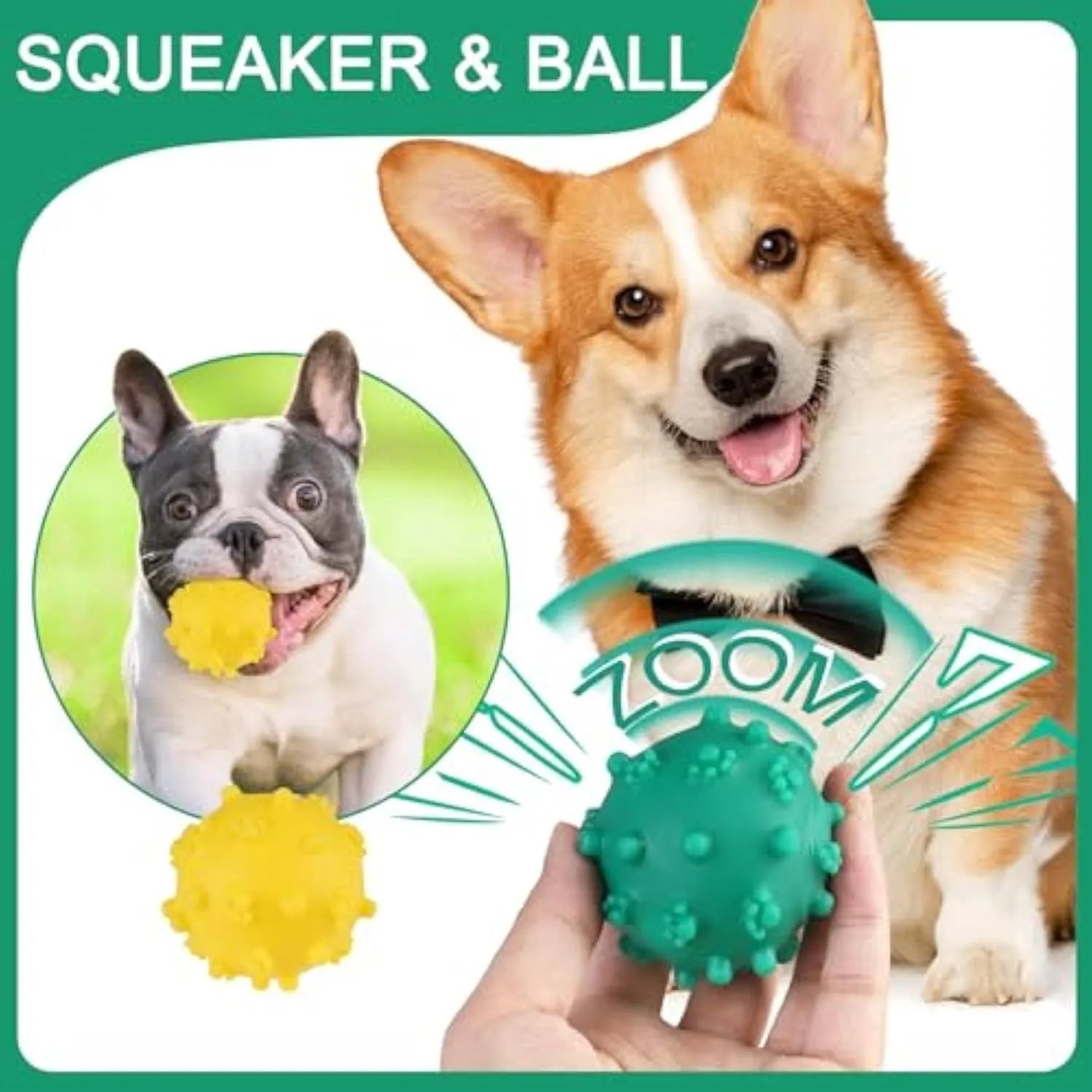 Bright colour spiked dog toy balls with paw print dimples measuring 2 inches for small breed dogs