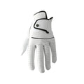 White half sheepskin men's golf glove showing non-slip palm and finger construction.