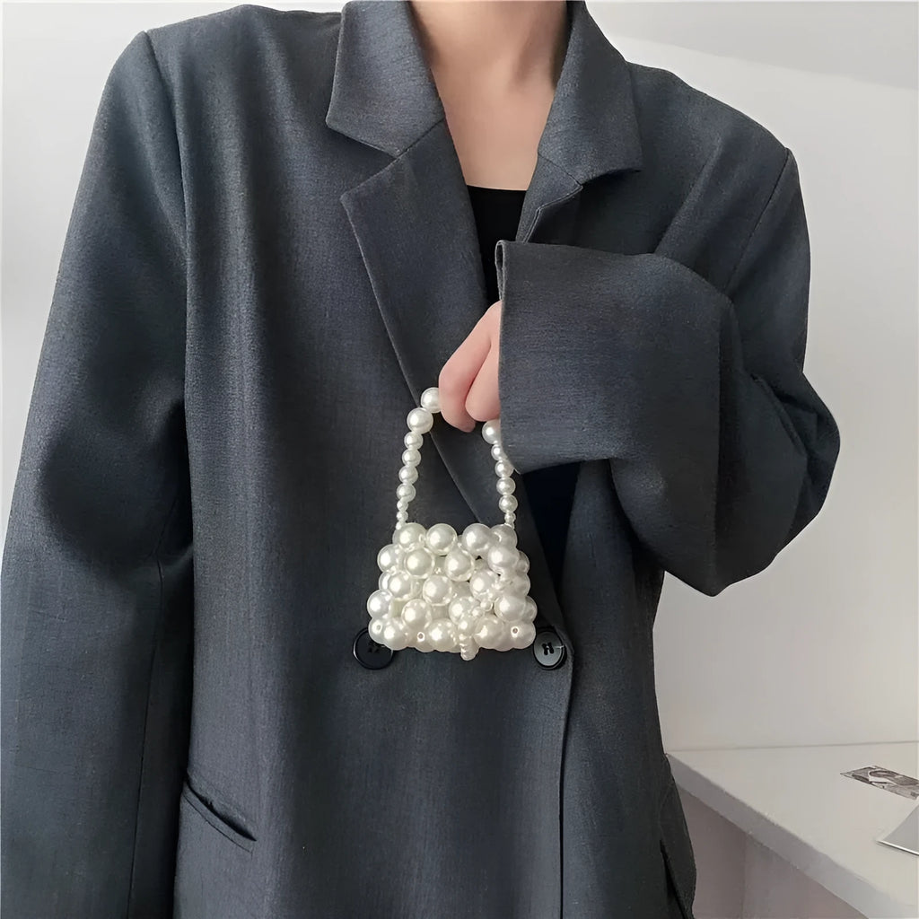 Mini crossbody handbag for women in imitation pearl with geometric pattern, ultralight and breathable design