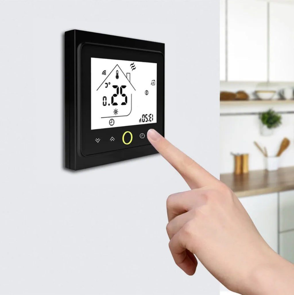 Intelligent central air-conditioning thermostat with capacitive touch buttons, black or white, for 86x86mm mounting