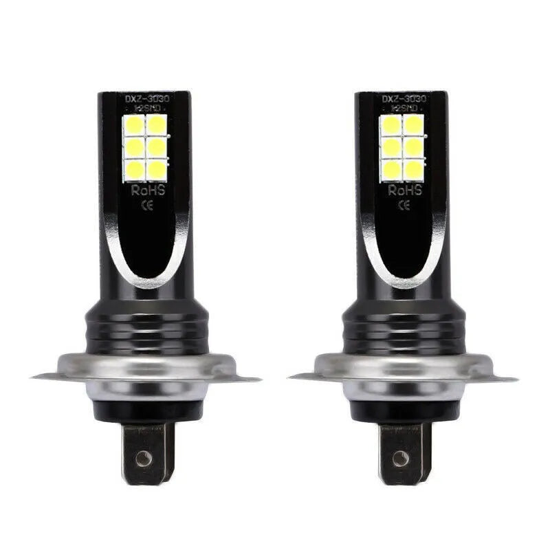 White H7 LED fog lights for cars with 12 SMD 3030 beads and aluminium housing