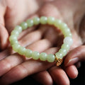 Green Hetian jade bracelet with vintage beads, ethnic style, natural stone jewellery for women