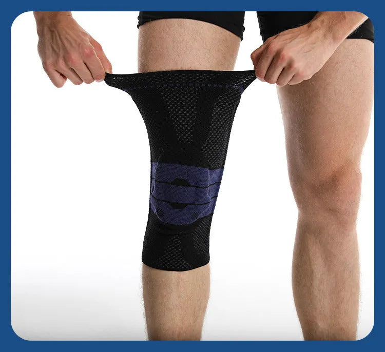 Black and blue nylon spandex basketball sports kneecaps for adults running and fitness