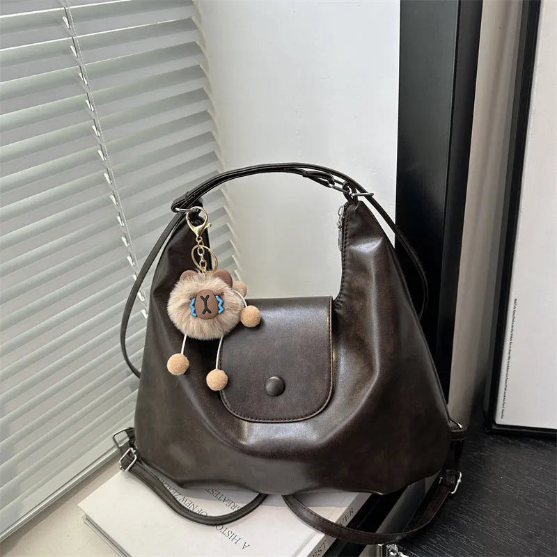 PU leather women's shoulder bag in urban simplicity style with mobile phone pocket internal organisation