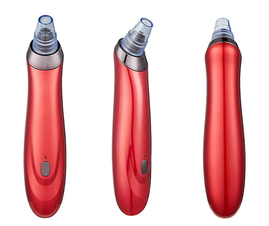 Electric blackhead remover vacuum device with interchangeable nozzles for pore cleaning