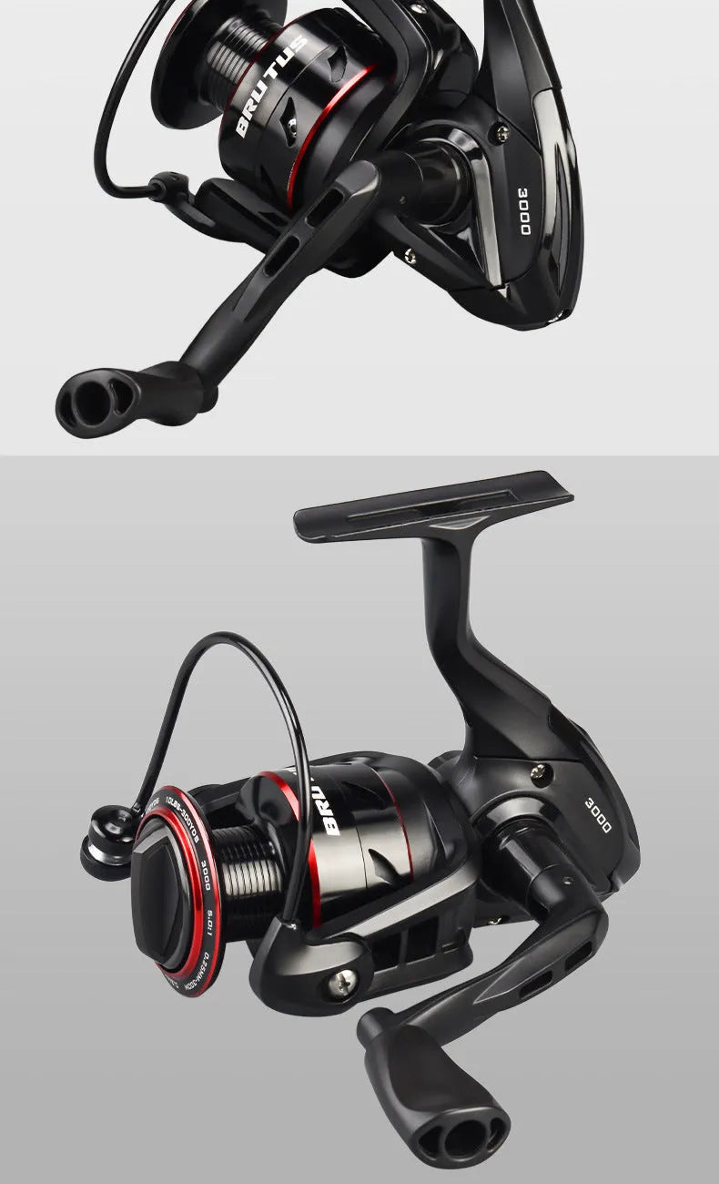 All metal spinning fishing reel in 2000 series on white background