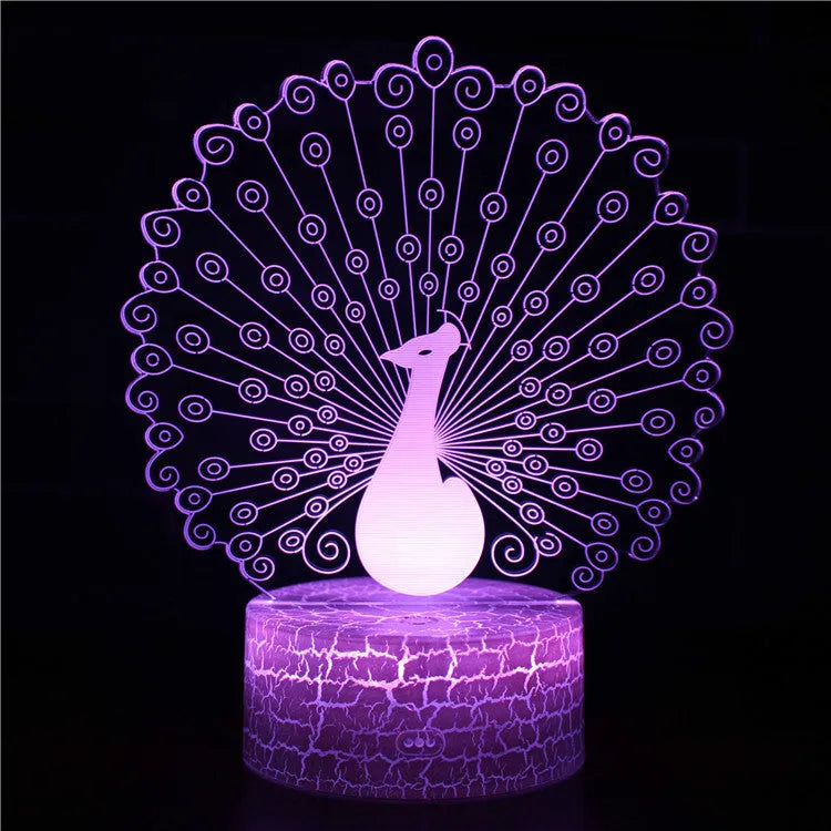 Small colourful acrylic 3D USB table lamp with touch control and crack base design on a desk.