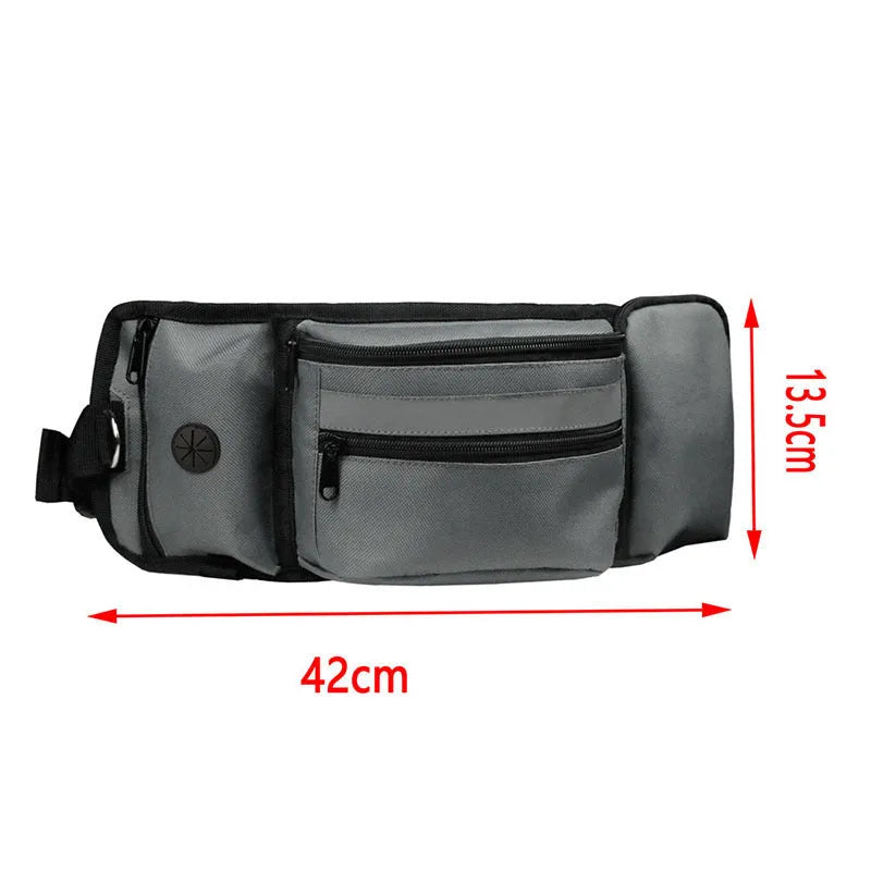 Multifunctional polyester striped pet fanny pack for running and dog training in black and grey