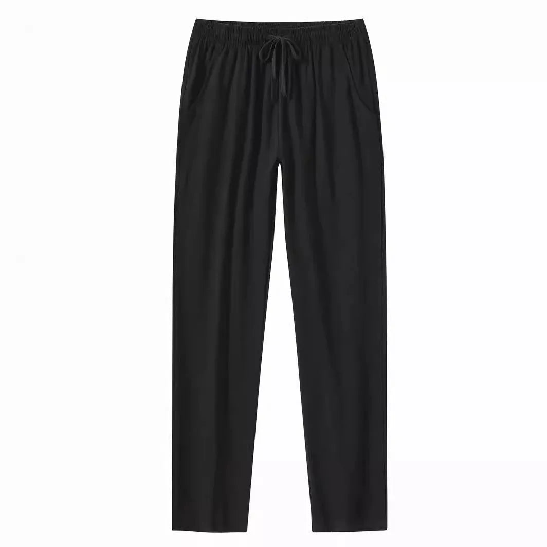 Men's cotton and linen loose beach trousers in solid khaki colour