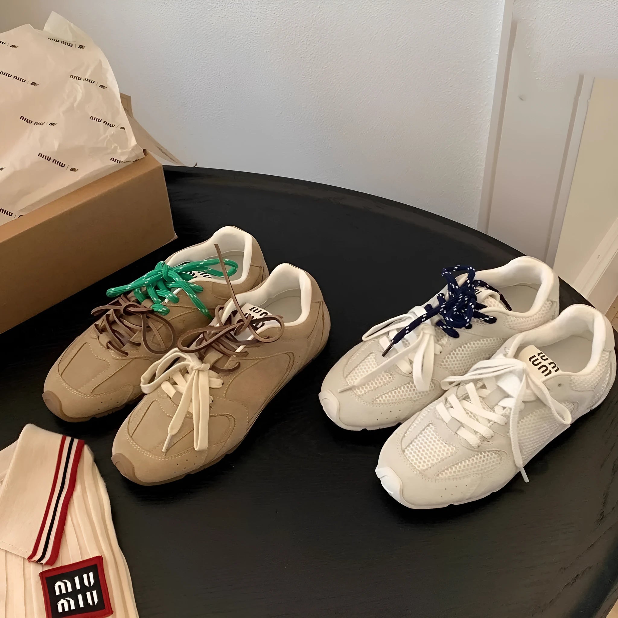 Retro German training women's sports casual shoes flat heel round toe artificial PU upper lace-up beige khaki