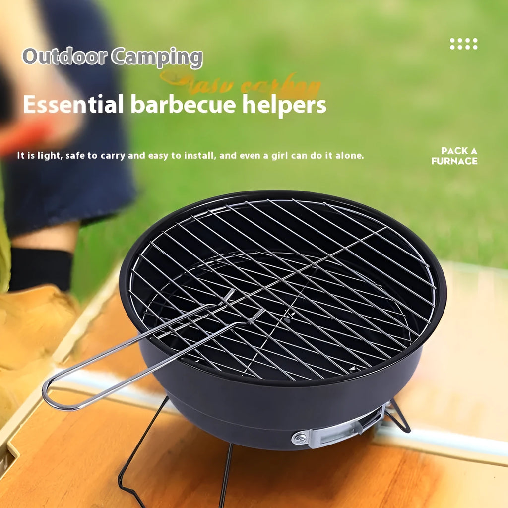Small folding round ice stove portable barbecue kit with grilled mesh and accessories for 1-2 people