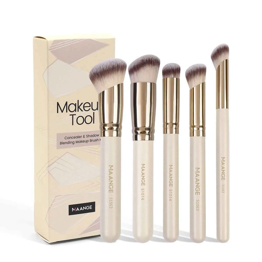 MAANGE 5-piece angled blush makeup brush set in apricot colour with synthetic bristles for powder and foundation application