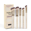 MAANGE 5-piece angled blush makeup brush set in apricot colour with synthetic bristles for powder and foundation application