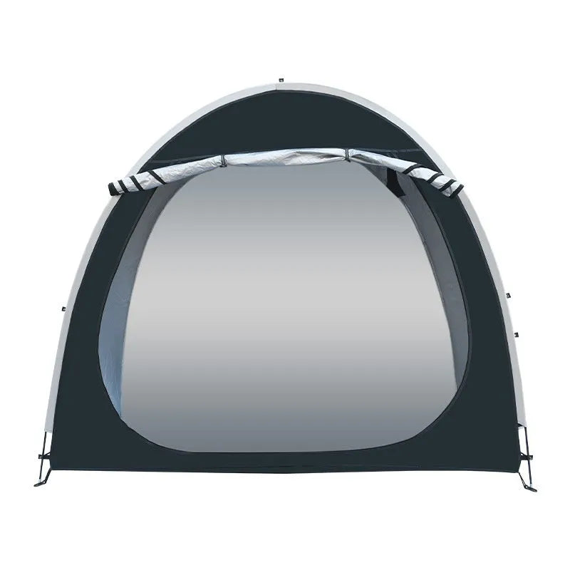 Black outdoor bicycle storage tent for 2-3 bikes with ground nails and brackets, size 185x65x165cm