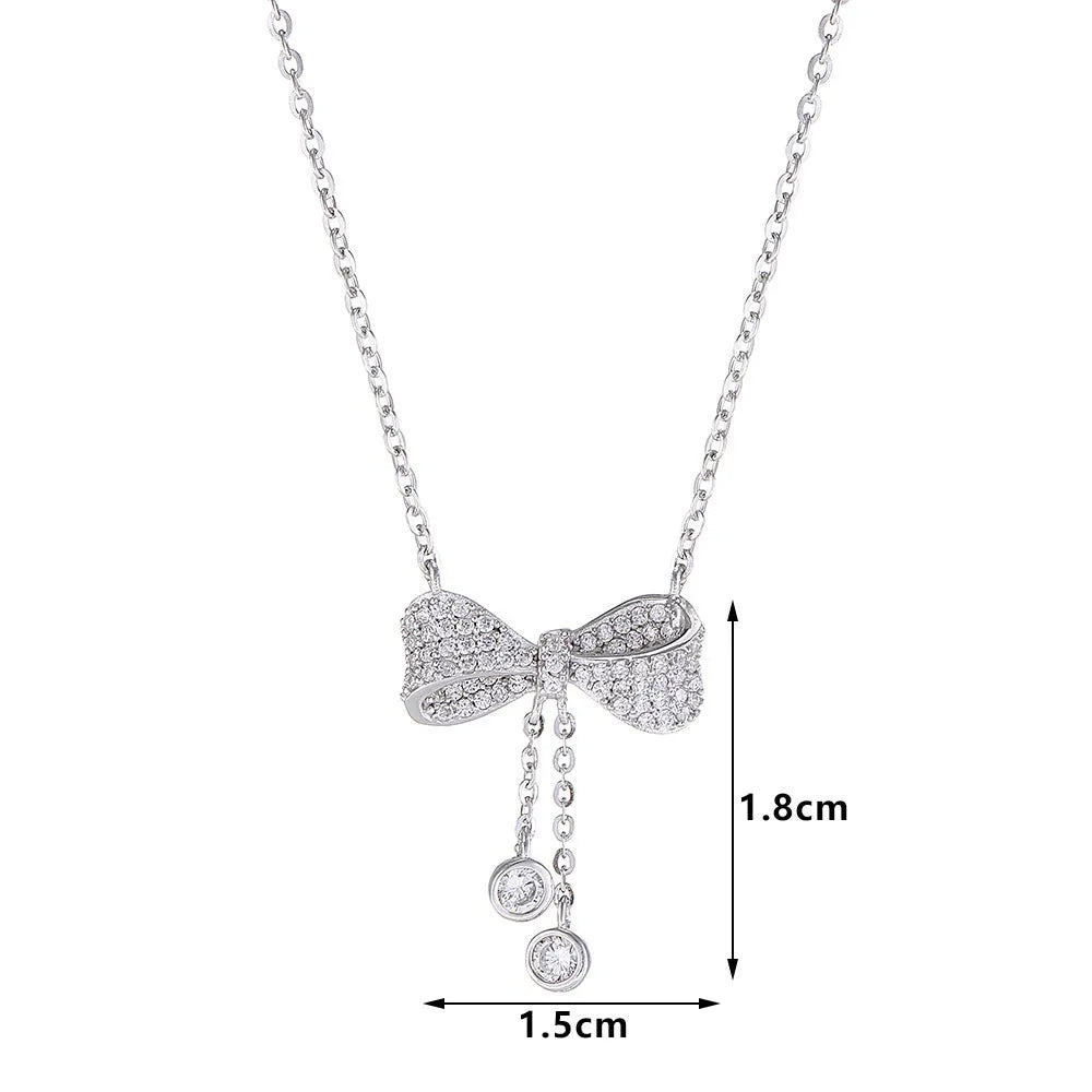 S925 sterling silver bow pendant clavicle chain necklace with O-ring chain