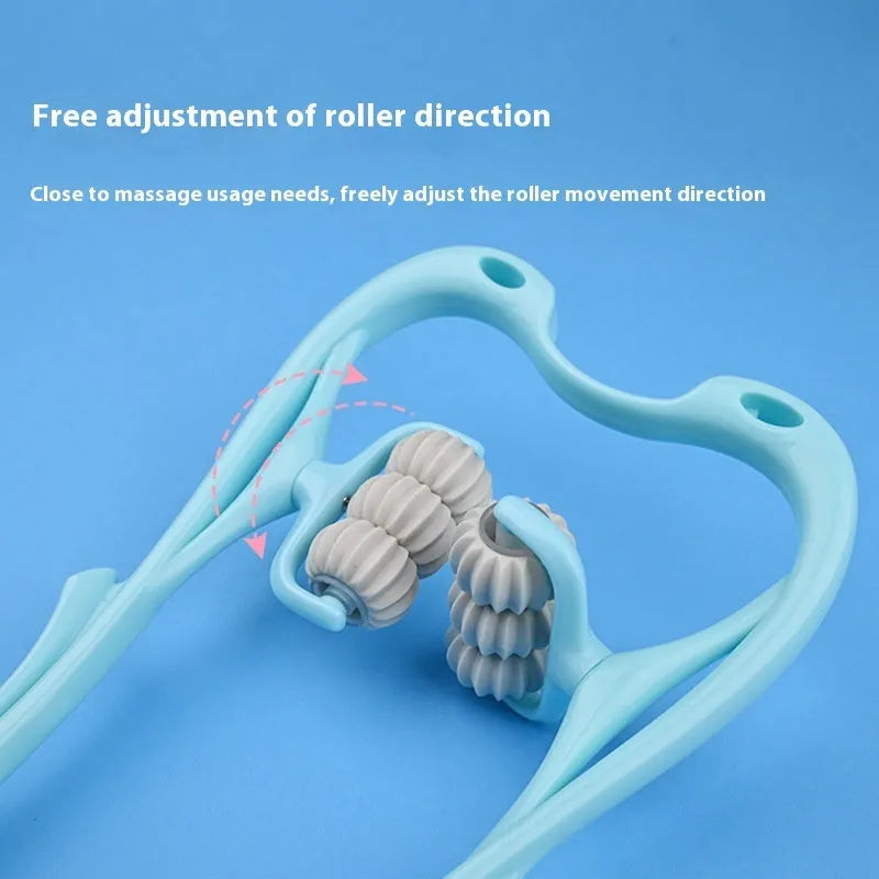Blue six-wheel handheld massager for neck shoulders and waist