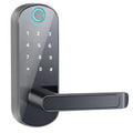 Smart Bluetooth fingerprint door lock in black or silver finish for keyless entry on interior doors.