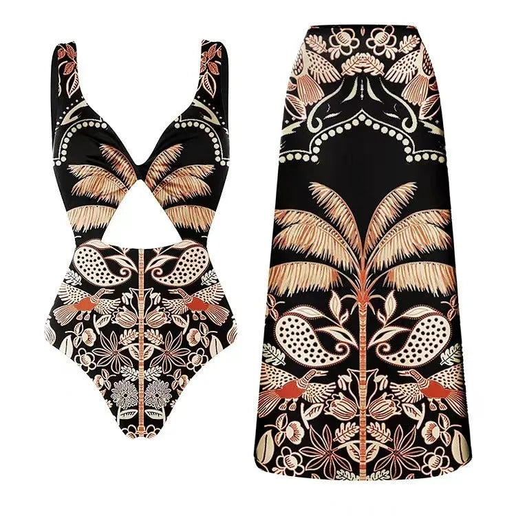 Womens one-piece polyester swimsuit in black available in sizes S to XL for beach vacation
