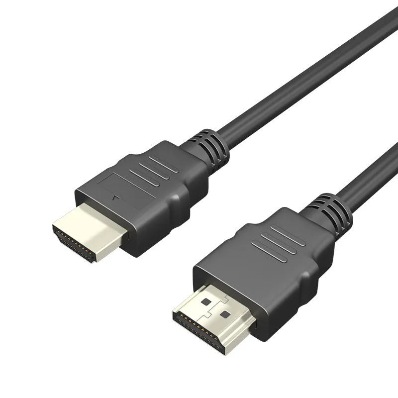Black HDMI cable with nickel-plated connectors on a white background