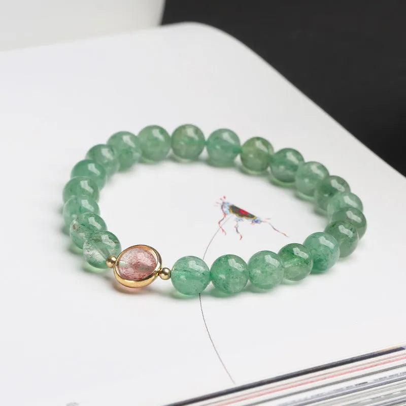 Natural green strawberry quartz single circle ball bracelet hand-woven 7.5mm beads Chinese style for women