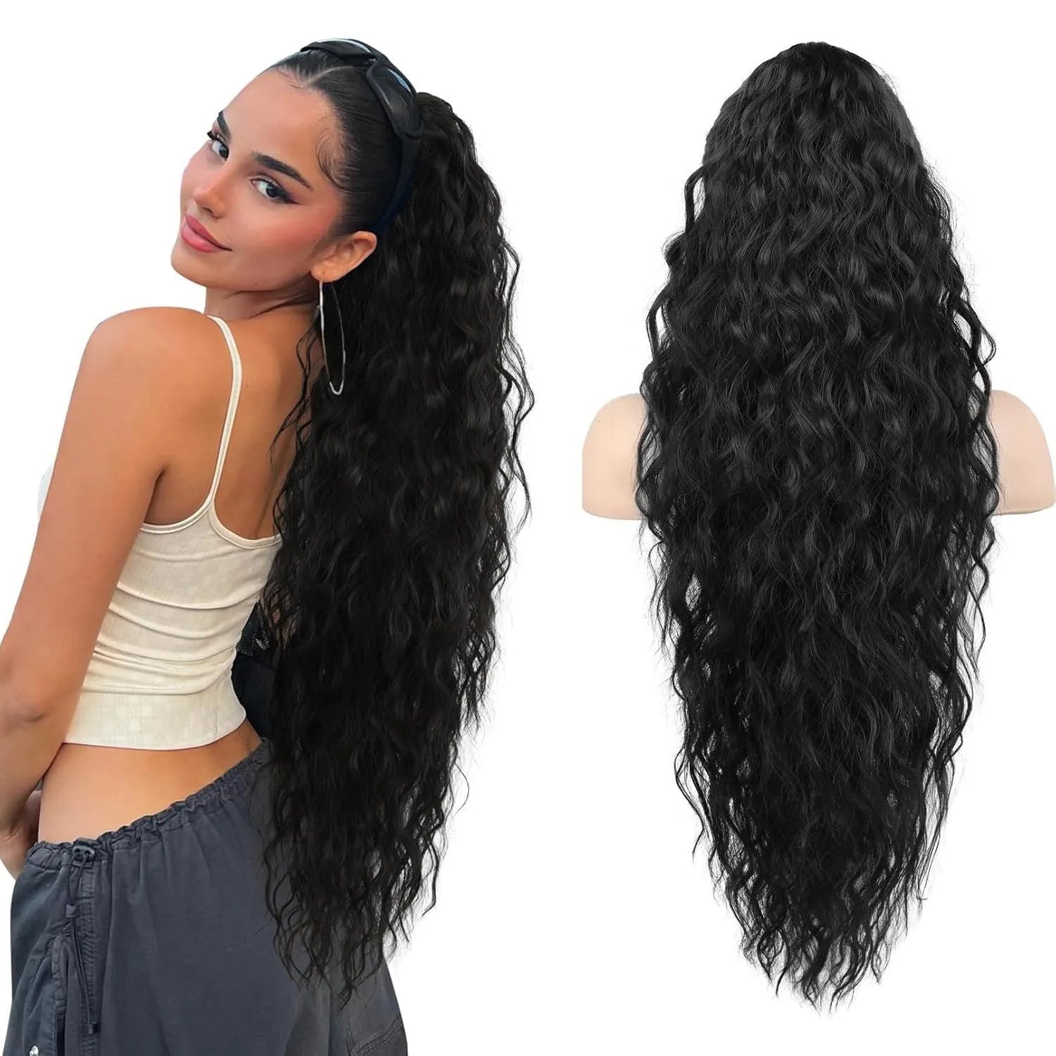 30 inch grip ponytail fluffy long curly synthetic hair horse tail wig in high temperature fibre
